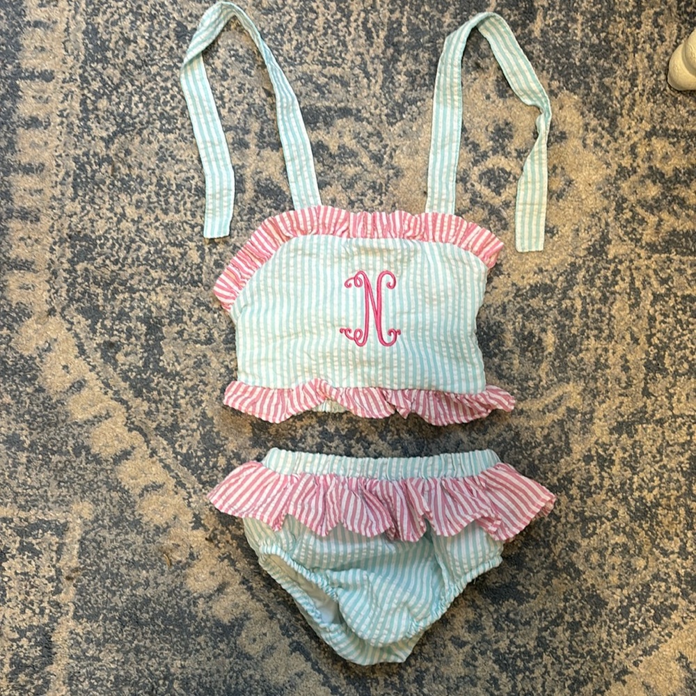 Cecil and Lou “N” monogrammed seersucker Bikini size 5